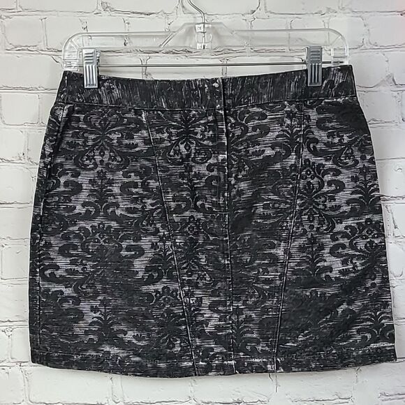 Express Shiny Brocade Grey Denim A-Line Skirt Silver Shimmer Party Textured Mini - Picture 6 of 8